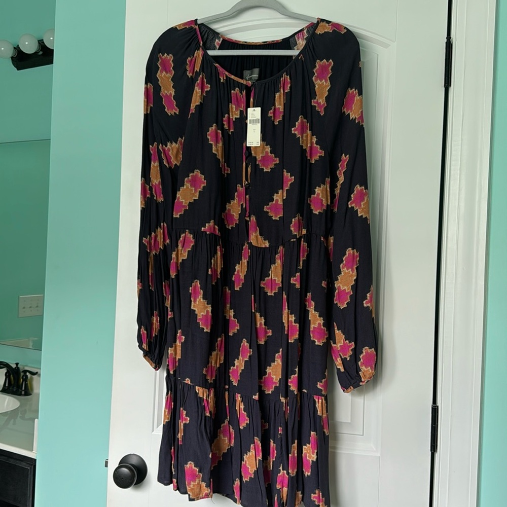 NWT Anthropologie Sammi Tiered Mini Dress Black L